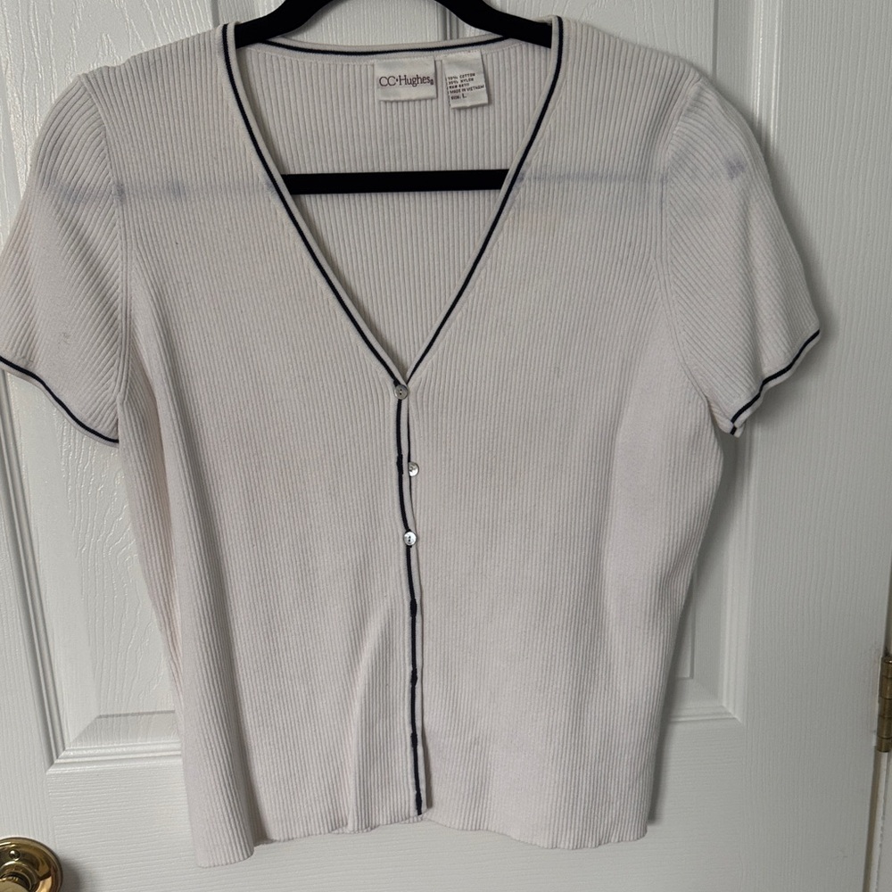 White Ribbed Button Down Women's Top